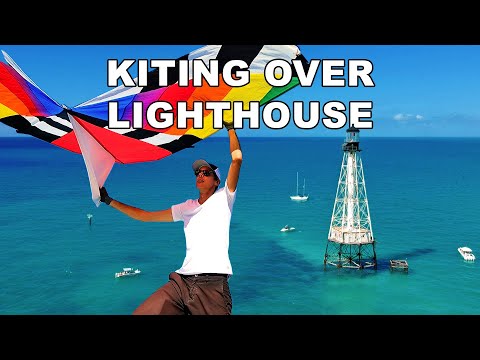 Kiting over Alligator Reef Lighthouse with Levitation Delta - Kite Aerial Photography Florida Keys