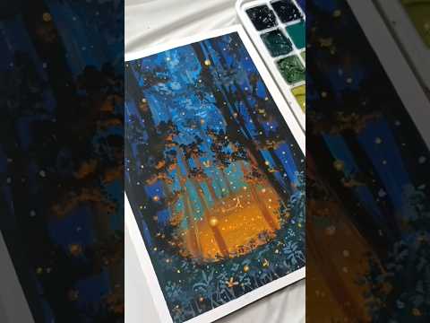 "Dance of Fireflies." This painting has my❤ #ytshorts #gouache #painting #art #creative #nightlife