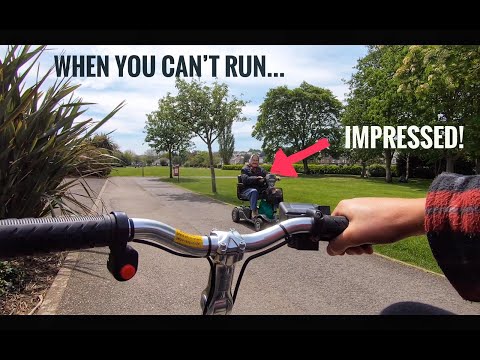 AN ALTERNATIVE TO RUNNING. Taking a mobility scooter into town