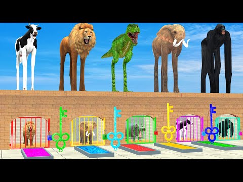 Cow Elephant Lion Gorilla T-Rex Giant Mystery Pool Challenge ESCAPE ROOM CHALLENGE Animals Cage Game