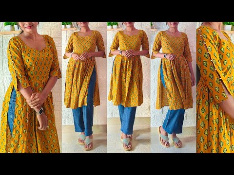 Naira Style Cotton Kurti Cutting & Stitching for jeans / Naira cut kurti cutting / kurti stitching