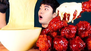 MUKBANG ASMRㅣSpicy Fire Chicken  Stretchy Cheese Fondue Eat🍗Korean Buldak후니 Hoony Real Eating Sound