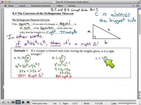 geometry 8-2 and 8-3 concept guide part I: the Pythagorean Theorem