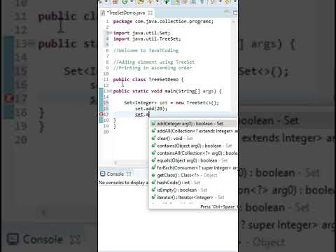 Add elements in TreeSet | sort TreeSet in ascending order #shorts #youtubeshorts #javatcoding