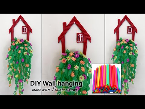 How to make a Flower Wall hanging from Plastic Straws l l  Drinking Straw craft ideas