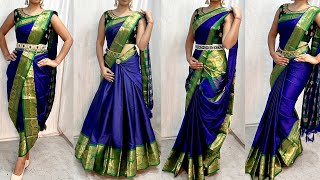 COTTON SILK SAREE DRAPING IN 4 ELEGANT STYLE|ELEGANT LEHENGA STYLE DRAPING|BEGINNER'S SAREE DRAPING