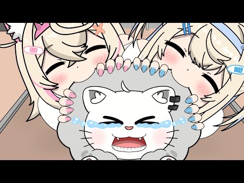 【手描き】ちちろぼたんとフワモコとPONでリング【獅白ぼたん／ちちろぼたん】【フワモコ／FUWAMOCO】【ホロライブ手描き】