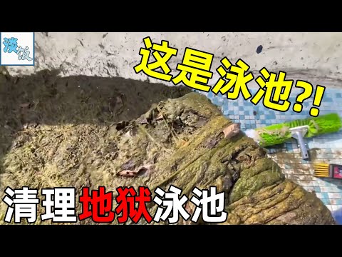 清洗废弃8年的泳池，满池子全是青苔，清洗过程却让人看得解压 | 淡饭电影