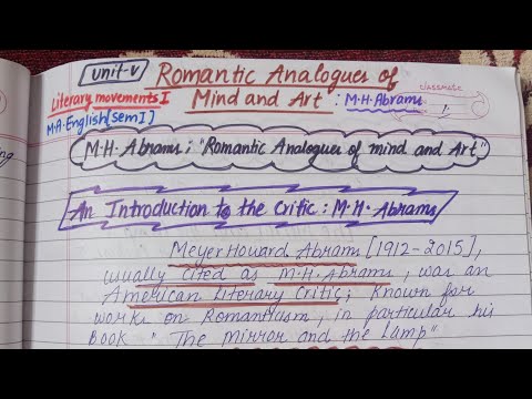 Romantic Analogues of Mind and Art | M.H. Abrams | Literary Movements 1| M.A. English Semester 1