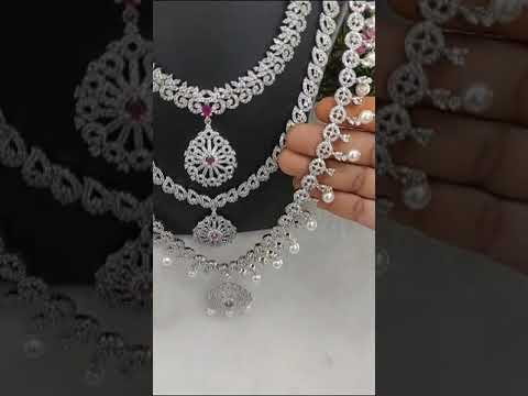 Latest bridal long necklace/Ad bridal haar/fancy Ad 3 line necklace/whatsapp 9535614642