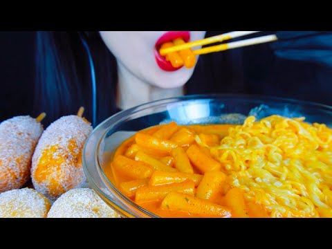 ASMR Crispy Corn Dog, Tteokbokki Noodles Eating Vlog, 바삭바삭한 콘도그, 떡볶이 국수 먹기 @CREAMASMR