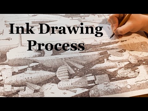 Submarines & Airplanes Ink Drawing Process