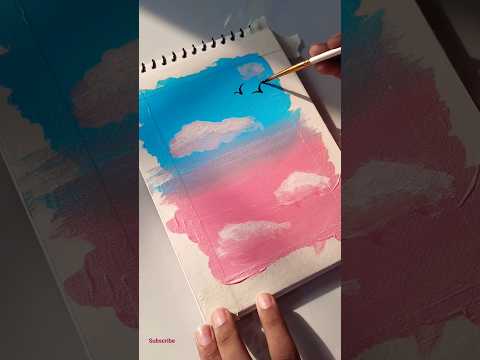 acrylic painting 🖌️🎨 | pink / blue sky painting #shorts #drawpretty #art #acrylicpainting #painting