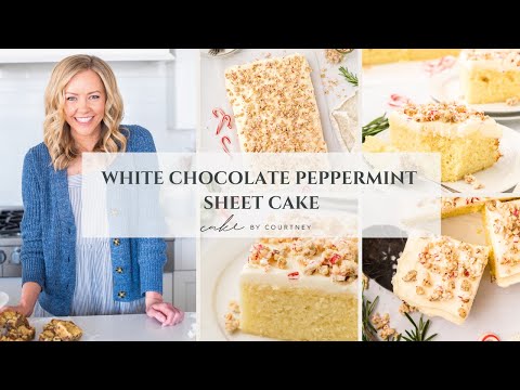 White Chocolate Peppermint Pretzel Sheet Cake