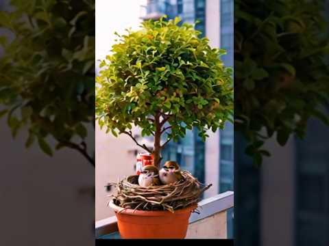 A mini sparrow nest in balcony| ai greeting cards gallery part 8 #ai #birds #sparrow #shortvideo