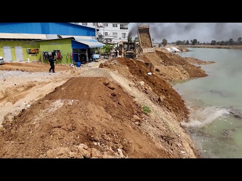 WOW!, Wonderful Canal Road Construction Full Process Old Komatsu D60P Pushing Soil Ft 10wheel Truck