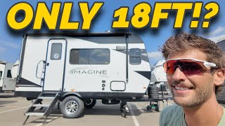 So much SPACE in this compact travel trailer RV! 2024 Grand Design Imagine 14MS