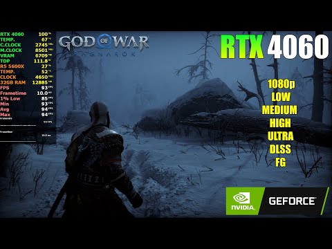 God of War Ragnarök : RTX 4060 - 1080p Low, Medium, High, Ultra, DLSS, FG