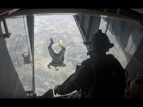 RECON Marines conduct HAHO day/night jump (High Altitude High Opening)