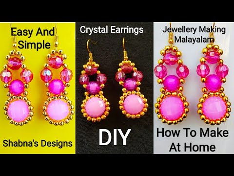 Crystal Earrings | Jewellery Making Malayalam | Shabna's Designs