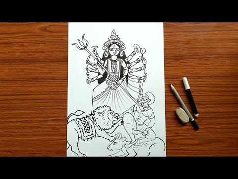 Maa durga drawing full body | Maa durga drawing easy