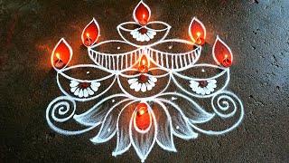 Deepavali special aduku villaku kolam| 7*1dots Diwali Diya muggulu|deepam muggulu|Beautiful rangoli