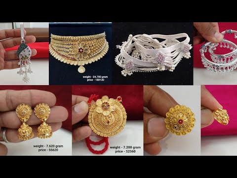 new gold & silver jewellery designs 2024 with weight & price , gold mangalsutra, jhumka, necklace 😍😍