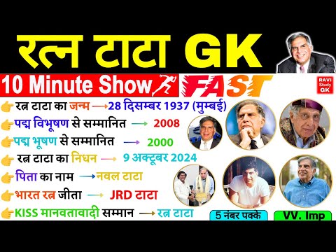 रतन टाटा GK | Ratan Tata Gk | 10 Minute GK Show | Current Affairs 2024 Nidhan | Ratan Tata Puraskar