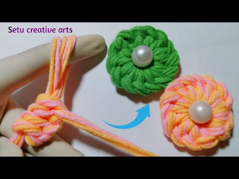 Easy woolen flower crafts idea with finger || DIY flower 🏵️🌼 embroidery - you can try