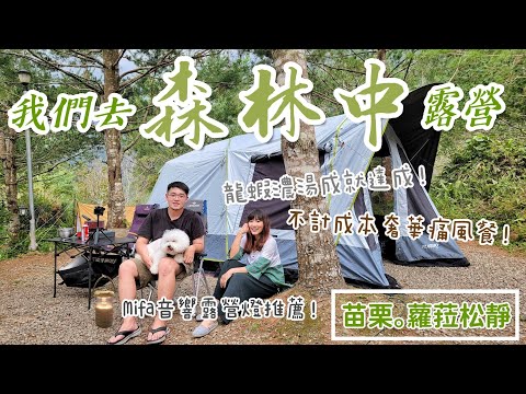 【露營Vlog】入坑後首次解鎖森林系營地，苗栗南庄蘿菈松靜！住在被松林包圍的帳篷裡感覺超棒！食材成本最貴的一次露營料理，海陸雙拼吃好吃滿，還一併完成高難度龍蝦濃湯！MIFA藍芽音響露營燈開箱推薦！