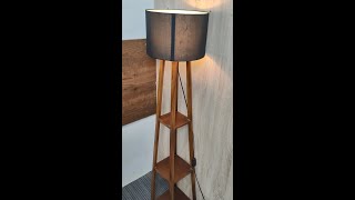 Teak wooden floor lamp with shelves