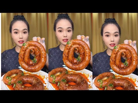 pork sausage eating show,mukbang,delicious food,asmr