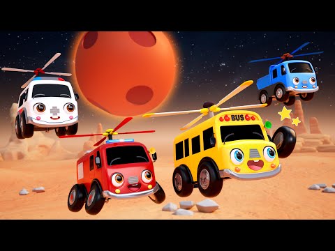 Wheels On Flying Bus | Journey to Mars | Finger Family Bus | Nursery Rhymes & Kids Songs - Baby Car