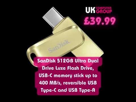 SanDisk 512GB Ultra Dual Drive Luxe Flash Drive, USB-C memory stick up to 400 MB/s, reversible USB.