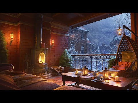 Cozy Winter Porch Ambience with Crackling Fireplace Sounds for Sleep, Study & Relax