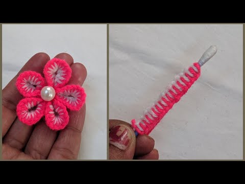 Amazing woolen flower making ideas with cotton buds / Hand Embroidery Easy trick