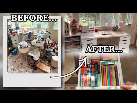 *EXTREME* declutter & organize my craft desk // stationery + desk organization asmr, New Year reset