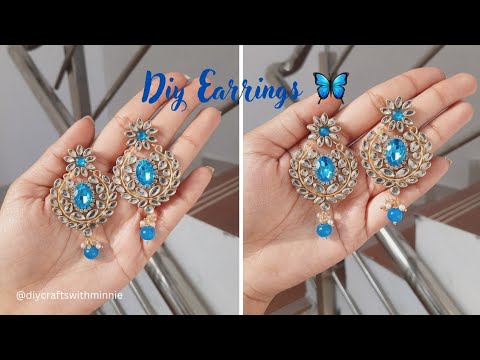 How to make Beautiful Diy Earrings at Home | Kundan stones earrings | Diy Crafts with Minnie