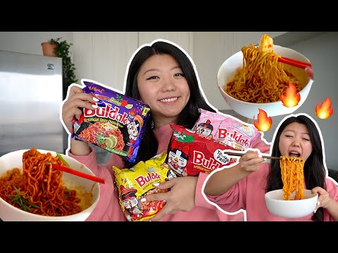 KOREAN RAMEN HAUL! Trying Every Samyang Buldak Noodle Flavor 🔥 (mukbang & cooking)