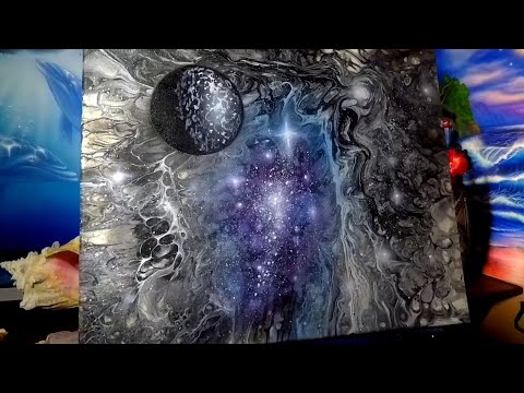 Amethyst Galaxy 400 million light years away fluid art Pour Painting