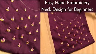 Easy Hand Embroidery Neck Design for Beginners | Easy Embroidery Neck Design for Kurtis  #shorts