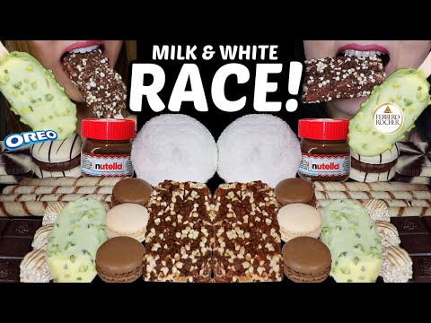 ASMR MILK & WHITE CHOCOLATE RACE! DUBAI ICE CREAM BAR, BABY NUTELLA, SNOWBALL, REESE'S ICE CREAM 먹방