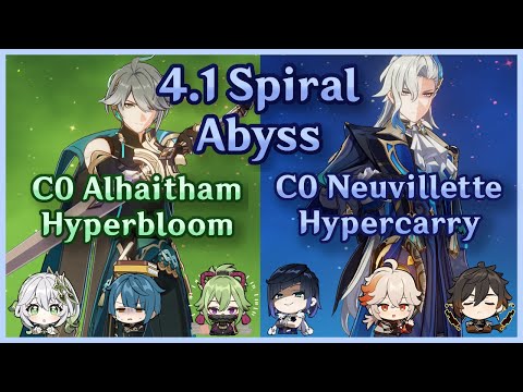 F2P C0 Alhaitham Hyperbloom + C0 Neuvillette Hypercarry | 4.1 Spiral Abyss | Floor 12 Continuous