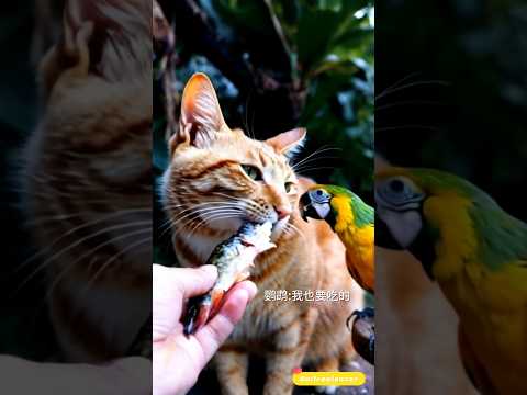 大橘猫和鹦鹉争宠|猫咪和鹦鹉|猫咪搞笑|cat and parrot want owner feeding#shortvideo #funny #funnyanimal #cat #funnycat