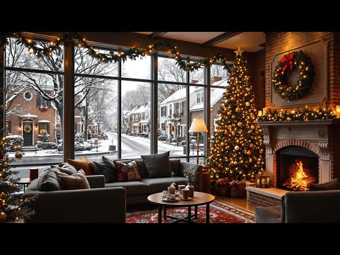 Cozy Christmas Coffee Shop Ambience ❄️🧣🎄Relaxing Christmas Jazz Music & Crackling Fireplace to Relax