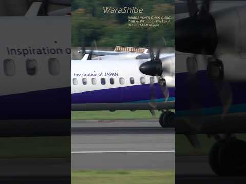 ANA Bombardier DHC-8-Q400 | Intense reverse thrust of variable pitch propeller | Osaka ITAMI Airport