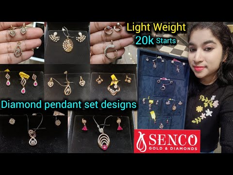 Senco Gold and Diamond pendant earrings designs price starts 20k | Light weight Diamond pendant set