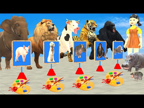 Cow Elephant Lion Gorilla Tiger T Rex Choose The Right Draw Image 5 Challenge Animals Game