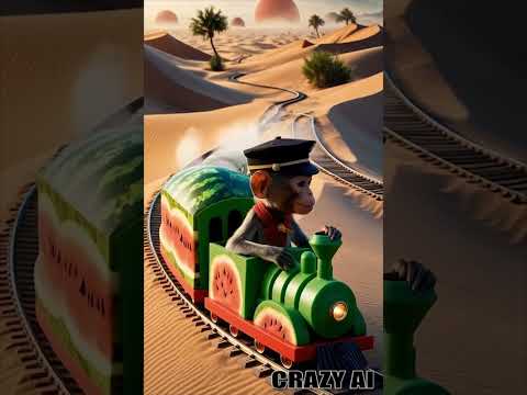 Monkey Takes the Wheel 🚂🍉 | Watermelon Train Madness!  || #shorts #viralvideo  #funny #crazyai