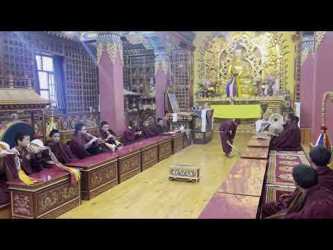 Morning puja in the Kag Chode Thupten Samphel Ling Monastery, Kag Beni Nepal